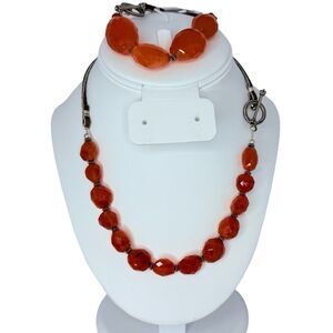 VTG Carnelian 925 Sterling Silver Jewelry Set Necklace 18"  Bracelet Bohemian